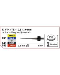 Imes-Icore - Radius Milling Tool - Ø 0.3 mm - T33 / T43 / T53 - Shaft 3 mm