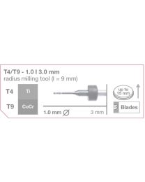 Imes-Icore - Radius Milling Tool - Ø 1.0 mm - T4 / T9 - Shaft 3 mm