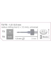 Imes-Icore - Radius Milling Tool - Ø 1.5 mm - T3 / T8 - Shaft 3 mm