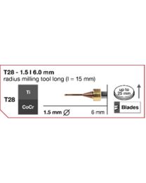 Imes-Icore - Radius Milling Tool Long - Ø 1.5 mm - T28 - Shaft 6 mm